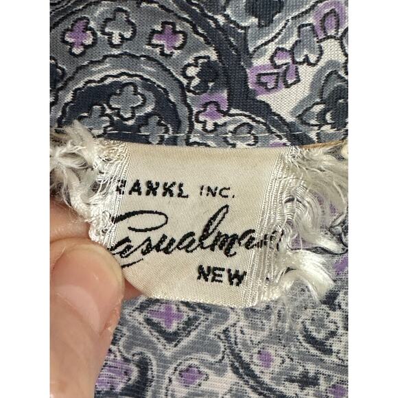 Vintage 70s Womens Dress Graphic Print Size M Gray Purple Day Dress Retro - Picture 4 of 10